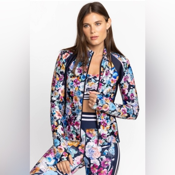 Johnny Was Fall Dance Fitted Athletic Jacket - Blue Floral - Size Small - Picture 1 of 13